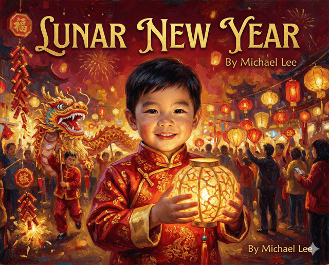 A child celebrating Lunar New Year holding a paper lantern